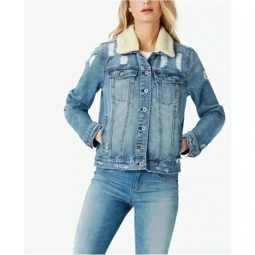 Jessica Simpson Womens Distressed Jean Jacket blue XS
